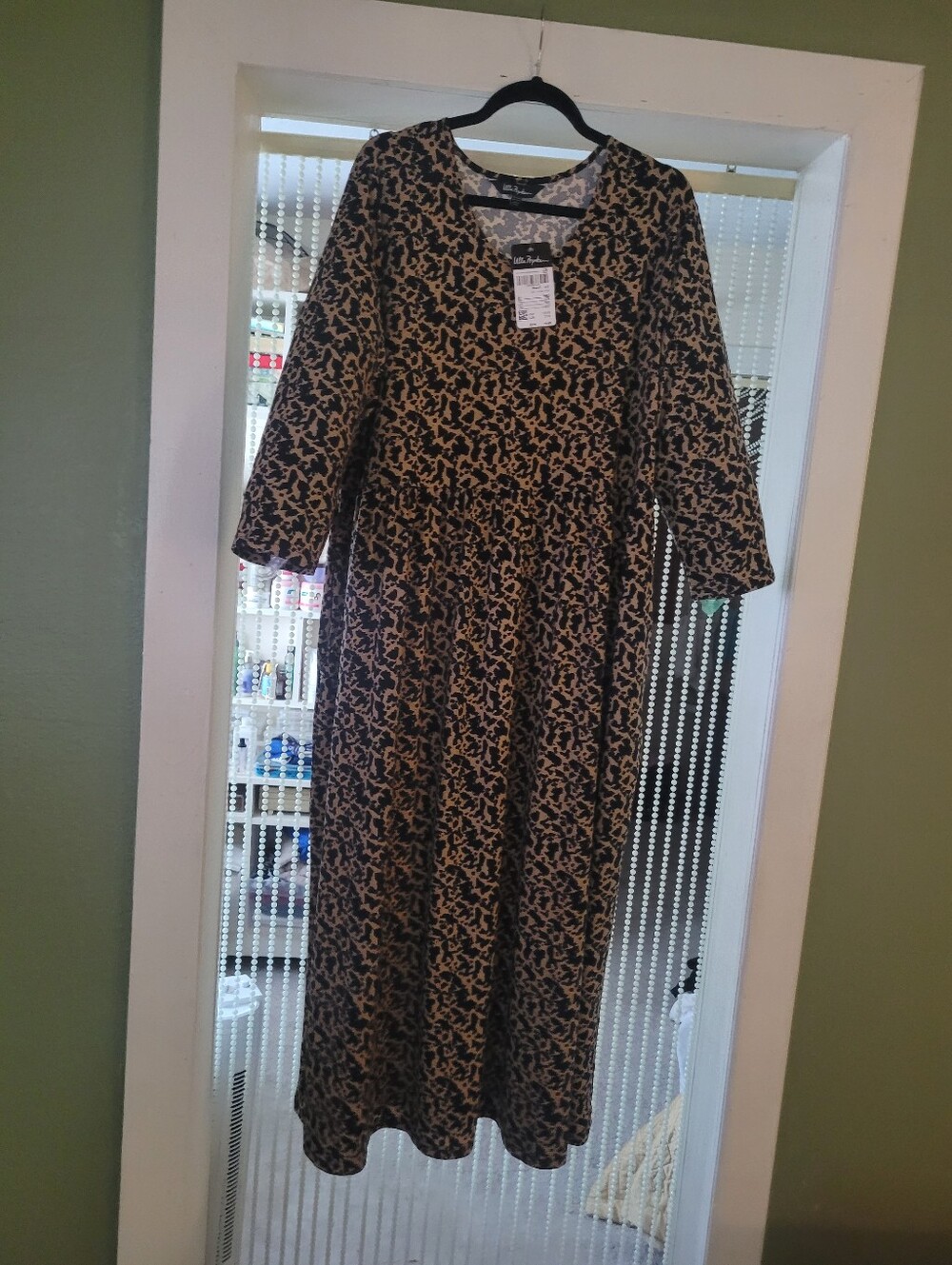 Ulla Popken Animal Print Empire Knit A Line Dress